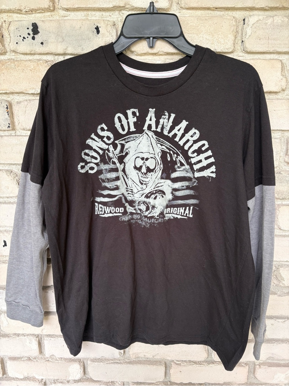 Men Sons of Anarchy Black and thermal gray Long Sleeve  Tee